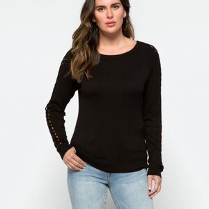 Lety & Me Black Sweater with Braided Sleeve